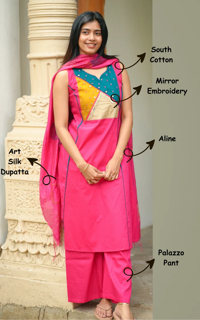 Rani Pink Geometric Embroidered Straight Salwar Set